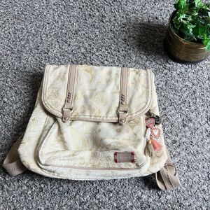 Sakroots Convertible Backpack Crossbody Messenger Bag Handbag Tan Gold Printed